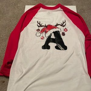 Red and white long sleeve great for anyone that starts with the letter A!